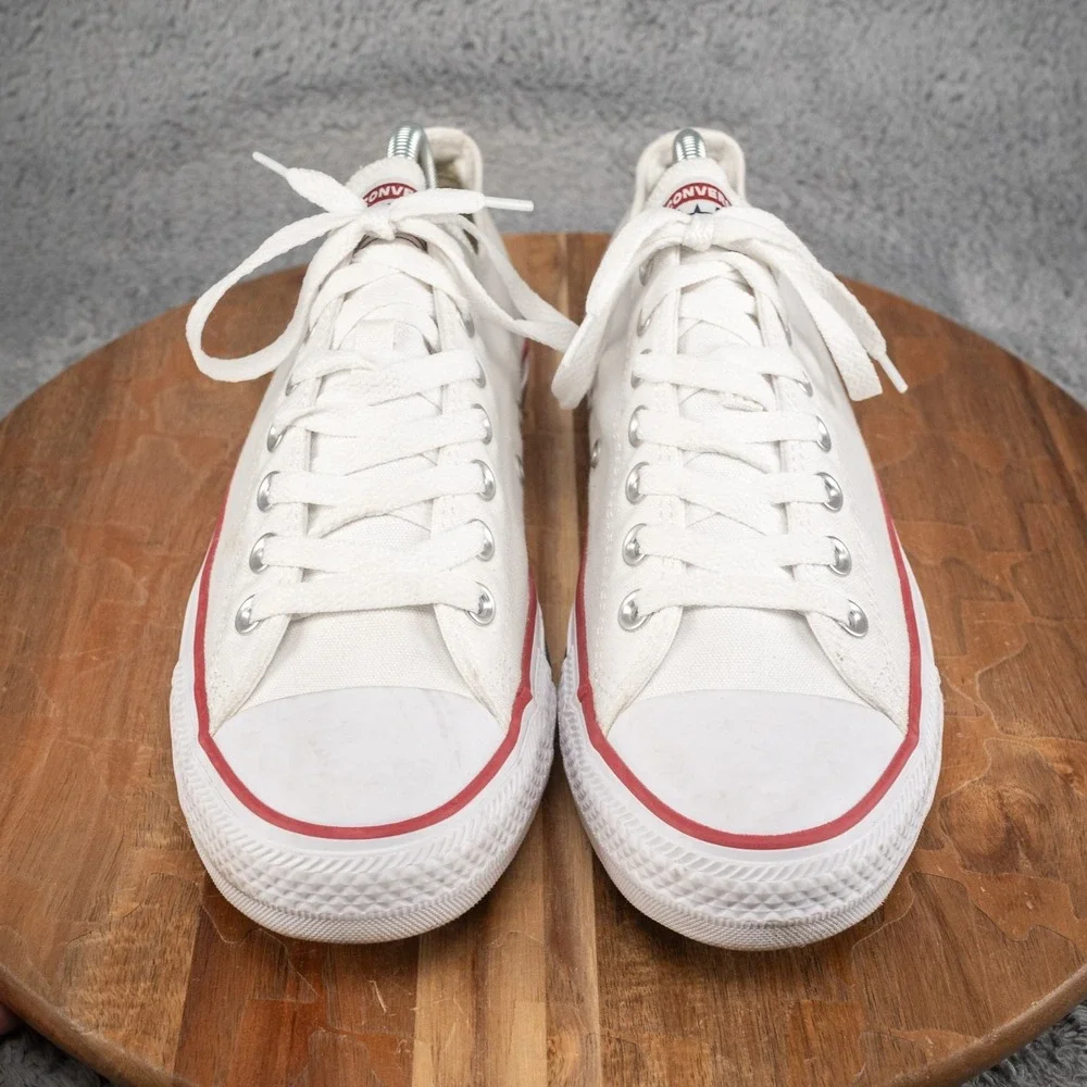 Converse White Low Top Sneakers with Red & Navy Stripes - Picture 2 of 8